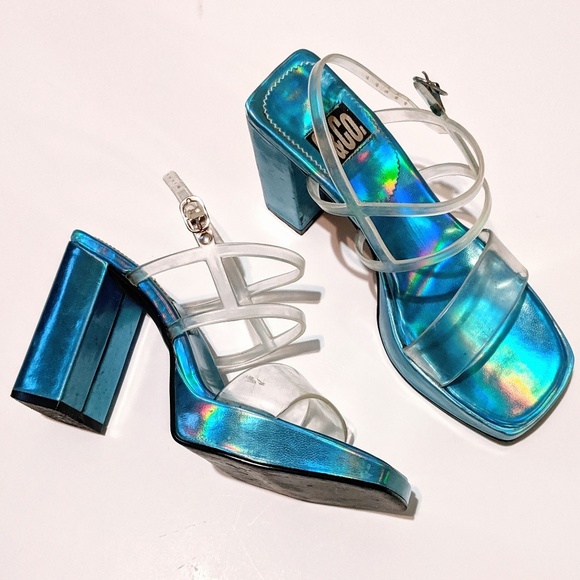 Vintage Shoes - Vintage Metallic Chunky Platform Heels 90s 80s